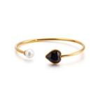 Fashion And Simple Plated Gold Heart-shaped Deep Purple Cubic Zirconia Imitation Pearl 316l Stainless Steel Bangle Golden - One Size