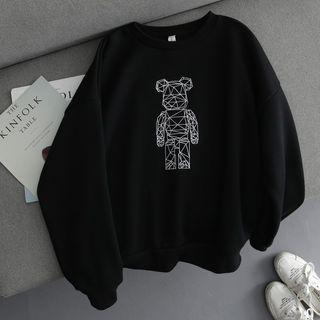 Cartoon Embroidered Pullover Black - One Size