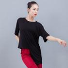 Elbow-sleeve Asymmetrical Dance Top