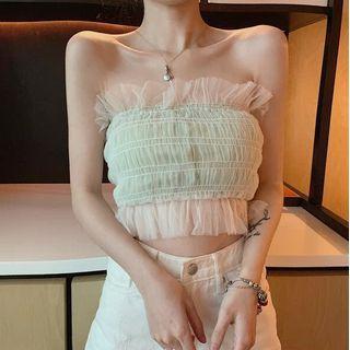 Ruffle Trim Strapless Top Light Green - One Size