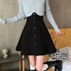 High Waist Button-up Mini A-line Skirt