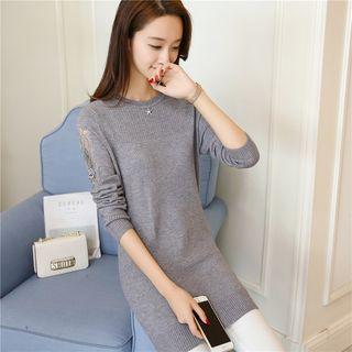 Long-sleeve Lace Panel Long Sweater