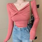 Long-sleeve Twisted T-shirt Rouge Red - One Size