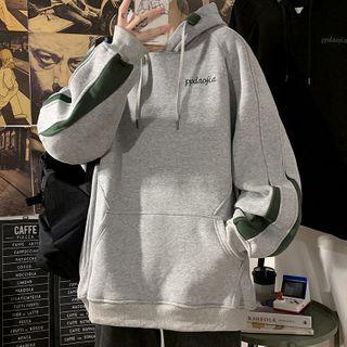 Lettering Two-tone Panel Hoodie