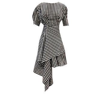 Gingham Irregular Hem Short-sleeve Mini A-line Dress