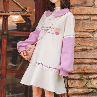 Printed Color-block Collared Dress