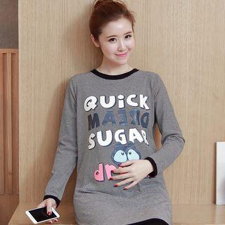 Long-sleeve Lettering Striped Top