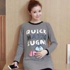 Long-sleeve Lettering Striped Top