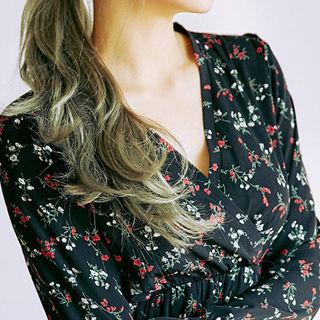 Ruffle-hem Floral Chiffon Long Empire Dress