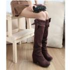 Faux Suede Ribbon Accent Over-the-knee Hidden Wedge Boots