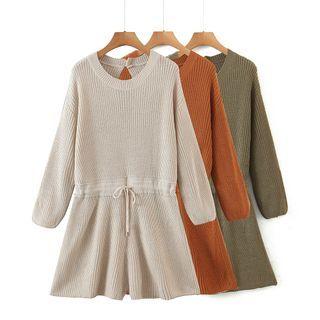 Puff-sleeve Drawstring Knit Romper