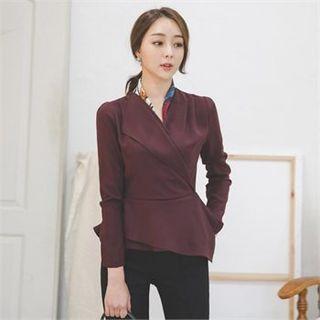 V-neck Asymmetric-hem A-line Top