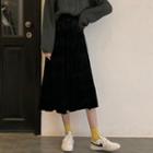 Black High-waist Velvet A-line Skirt