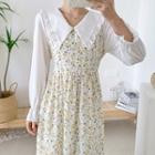Mock Two-piece Long-sleeve Collar Floral Midi A-line Dress
