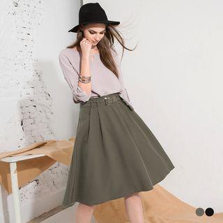 Belted Circle Midi Skirt