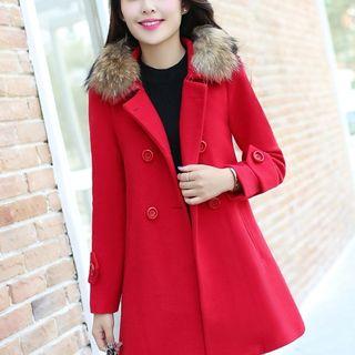 Faux-fur Collar Double-breasted Coat