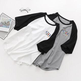 Elbow-sleeve Embroidered Raglan T-shirt