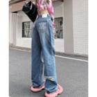 High-waist Lettering Distressed Straight Leg Jeans