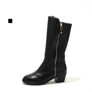 Faux-fur Lined Genuine Leather Long Boots