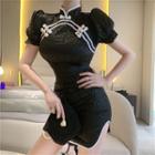 Puff-sleeve Mini Bodycon Qipao Dress