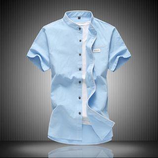 Short-sleeve Stand Collar Piping Shirt