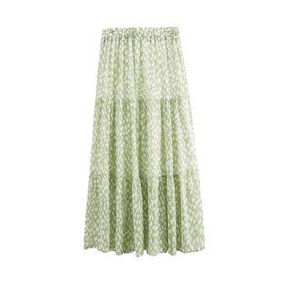 Midi Dotted A-line Skirt Light Green - One Size