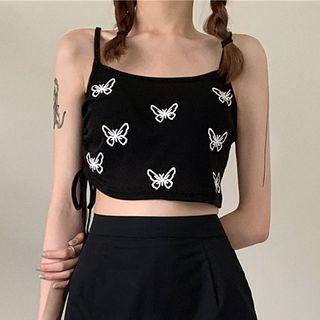 Spaghetti Strap Butterfly Print Top / A-line Mini Skirt