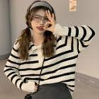 Striped Color Block Knit Top Black&white - One Size