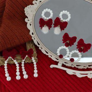 Flocking Bow Faux Pearl Dangle Earring (various Designs)
