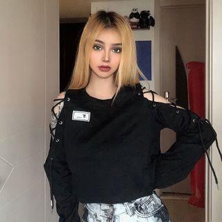 Lace Up Pullover Black - One Size