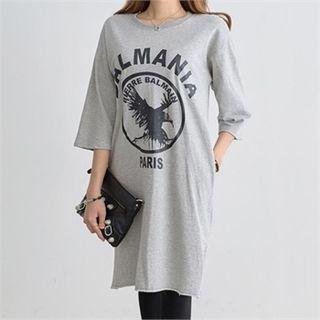3/4-sleeve Printed Mini Pullover Dress