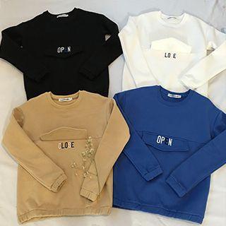 Lettering Embroidered Couple Matching Pullover