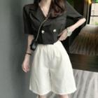 Double-breasted Elbow-sleeve Cropped Blazer / High-waist Shorts