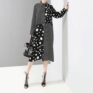Dotted Panel Midi Shirt Dress