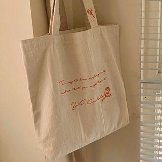 Embroidered Lettering Canvas Tote Bag