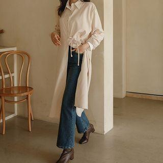 Tie-waist Napped Long Shirtdress
