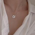 Rhinestone Circle Pendant Necklace Silver - One Size