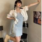 Short-sleeve Drawstring Shirt + Plain A-line Overall Dress