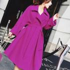 Plain Acrylic Lace-up Long-sleeve Coat With Belt