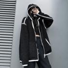 Contrast Trim Fleece Zip Jacket Black - One Size