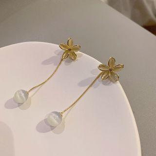 Flower Faux Gemstone Alloy Dangle Earring 1 Pair - Gold & White - One Size