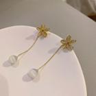 Flower Faux Gemstone Alloy Dangle Earring 1 Pair - Gold & White - One Size