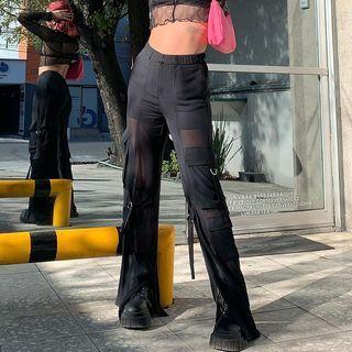 Mesh Panel Wide Leg Cargo Pants