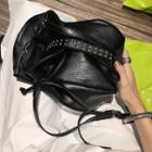 Studded Faux Leather Bucket Bag Black - One Size