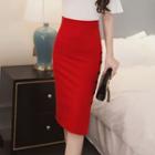 Button-accent Midi Fitted Skirt