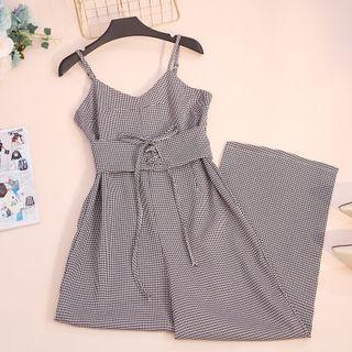 Spaghetti Strap Plaid Wide-leg Jumpsuit
