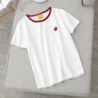 Strawberry Embroidered Contrast Trim Short-sleeve T-shirt