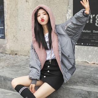 Faux Shearling Lined Zip Bomber Jacket