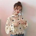 Polka Dot Long Sleeve V-neck Blouse As Shown In Figure - One Size