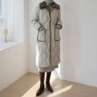 Eco-fur Collared Piped Quilted Coat